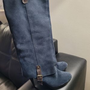 Fall dark blue shade suede long boots